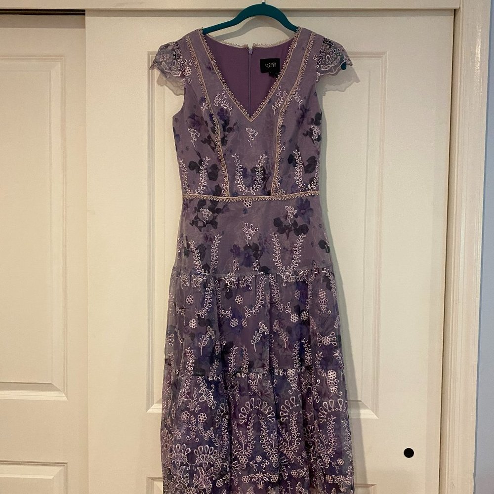 Marchesa Lilac  Cap Sleeve Eyelet Organza Cocktail Formal Dress, Size 4